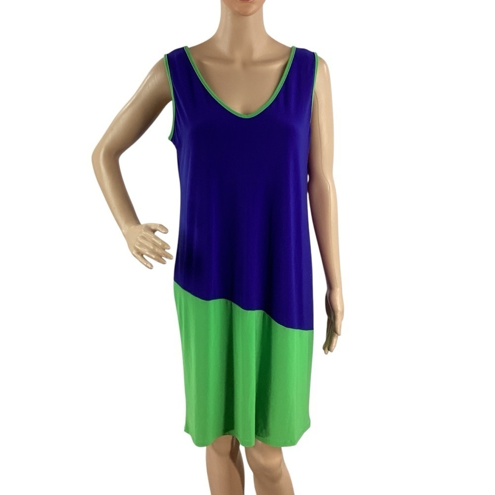 Clara Sun Woo Blue Green Colorblock Sleeveless Tank Dress Size M